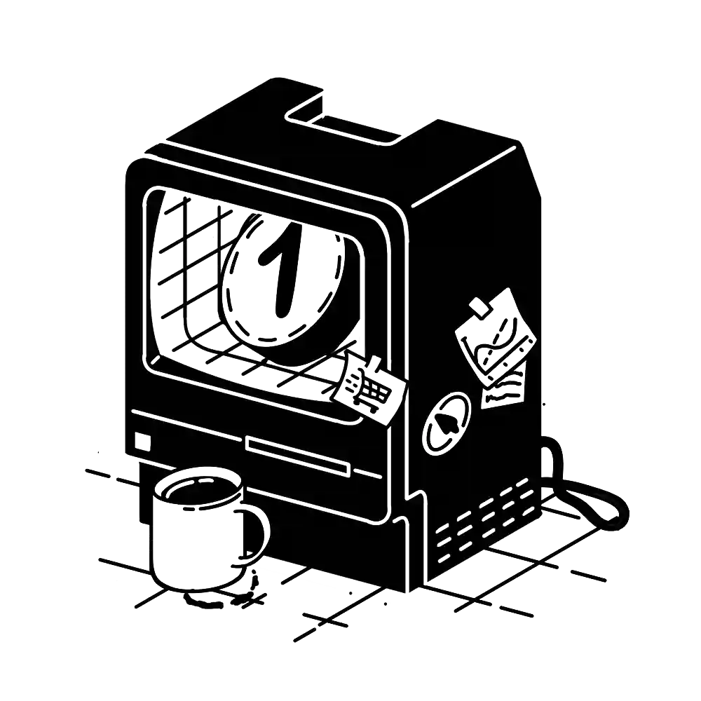 Illustration eines retro Computers, in dem eine große Münze in dem Monitor steckt die Wert sowie Investition symbolisiert. Ein Diagramm an der Seite stellt Wachstum und Geschäftsstrategie dar.