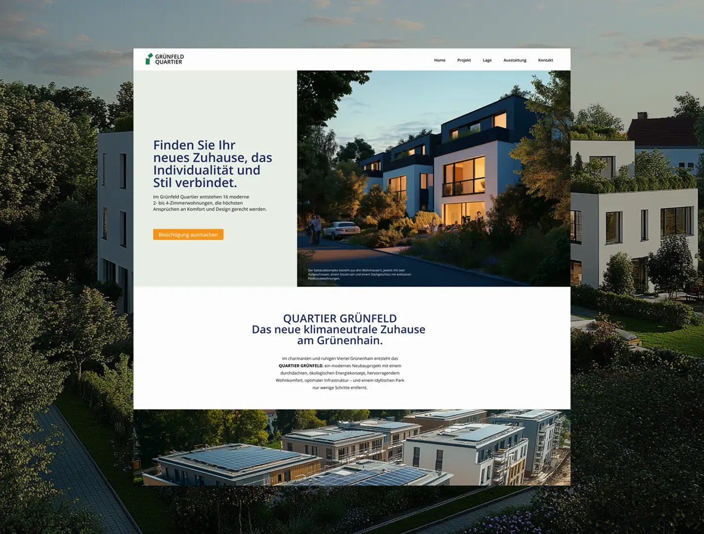 Webdesign für das Neubauprojekt Quartier Grünfeld.